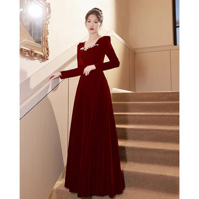 Vestido Largo de Noche Estilo Francés con Manga Larga para Mujer - Image 6