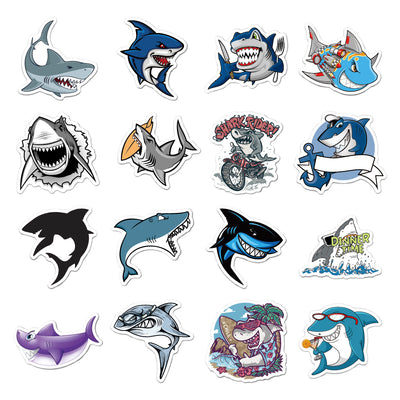 Set de 50 Stickers Tiburón Cartoon - Impermeables para Maletas, Patinetas y Decoración - Image 4