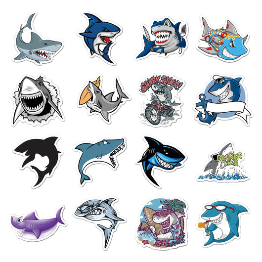 Set de 50 Stickers Tiburón Cartoon - Impermeables para Maletas, Patinetas y Decoración - Image 4