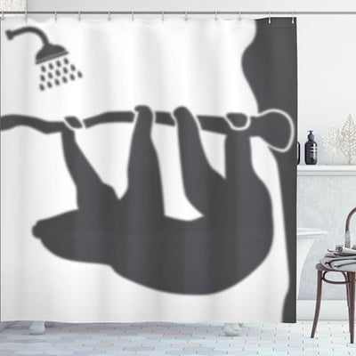 Retro floral shower curtain with wavy stripes in blue, orange, green, and cream colors. - Image 5