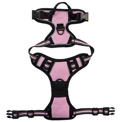 Red and black dog harness with reflective strips, adjustable straps, and a top handle for secure pet control. - Image 11
