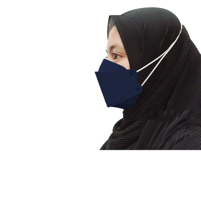 Orange KF94-style headloop face mask worn by an adult with a black hijab, designed for respiratory protection. - Image 12