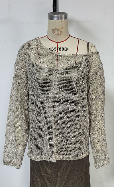Blusa Suéter Holgada con Lentejuelas y Detalles Calados - Image 17