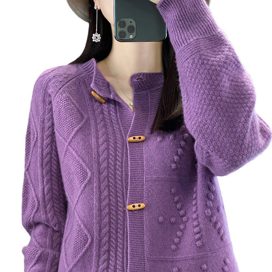 Cardigan de Lana Pura para Mujer Cuello Redondo Holgado - Image 5