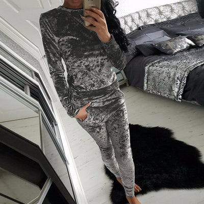 Conjunto de Traje de Terciopelo para Mujer - Dos Piezas con Mangas Largas - Image 5