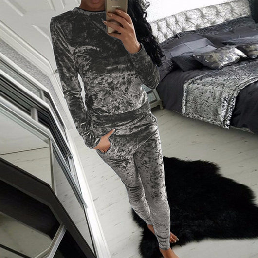 Conjunto de Traje de Terciopelo para Mujer - Dos Piezas con Mangas Largas - Image 5