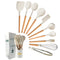 Set de Utensilios de Cocina en Silicona con Mango de Madera Crema