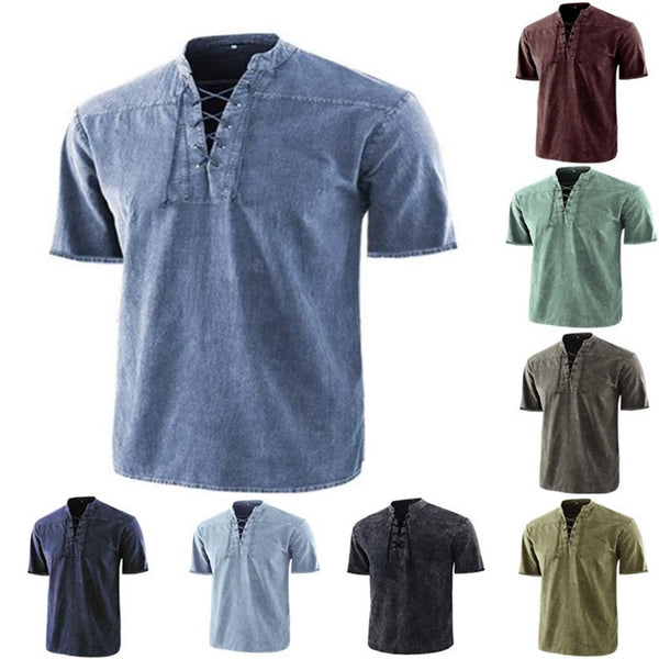 Camisa Retro Hombre Cuello de Corbata Manga Corta Verano
