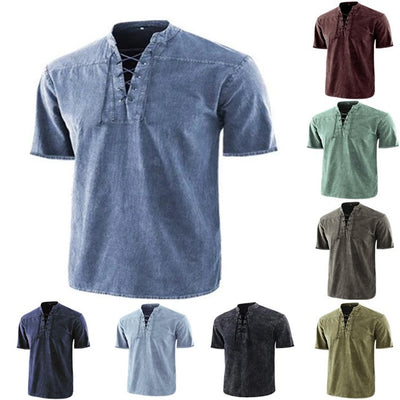 Camisa Retro Hombre Cuello de Corbata Manga Corta Verano