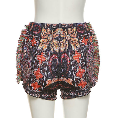 Shorts Casual Étnico Tweed con Bolsa de Borlas Estampada - Image 4