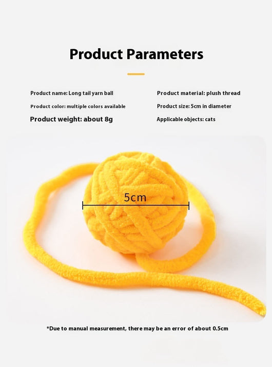 Colorful plush yarn ball cat toy in pink, blue, and white, with a long trailing strand, on a light background. - Image 26