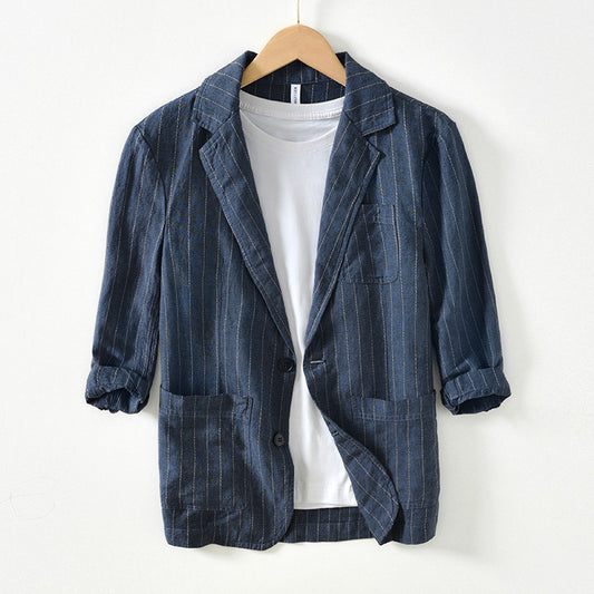 Blazer de Hombre en Algodón y Lino a Rayas - Manga 34