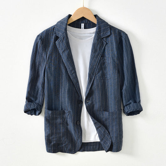 Blazer de Hombre en Algodón y Lino a Rayas - Manga 34