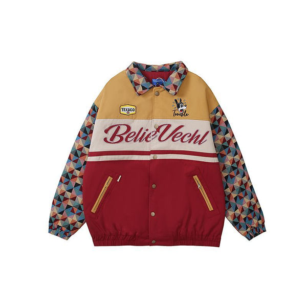 Chaqueta Polo Suelta Retro Americana con Cuello Clásico