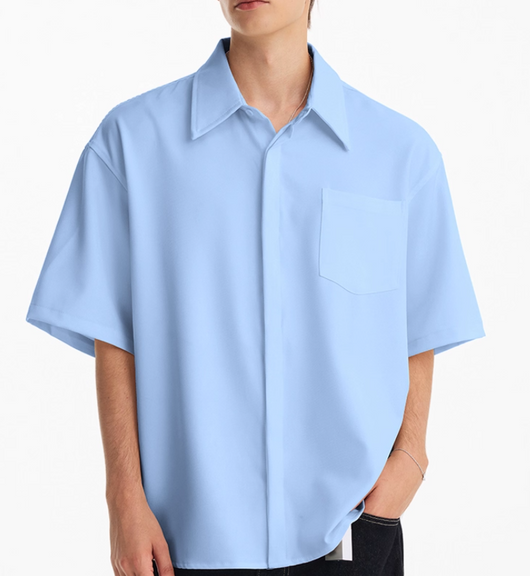 Camisa Retro Americana de Manga Corta Color Liso para Hombre - Image 3