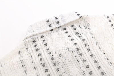 Blusa Suelta de Encaje Calado y Manga Larga con Lunares y Rayas Jacquard - Image 12