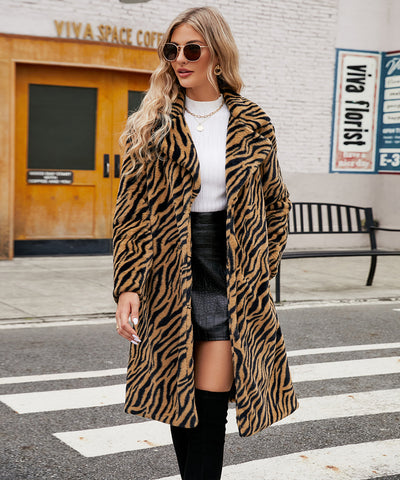 Abrigo Largo de Cuero Sintético con Patrón Cebra - Elegancia Urbana para Otoño e Invierno - Image 27