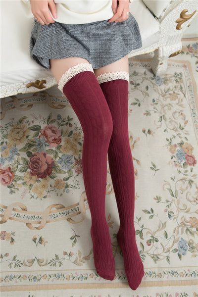 Calcetines hasta la rodilla con encaje, medias altas estilo preppy - Image 4