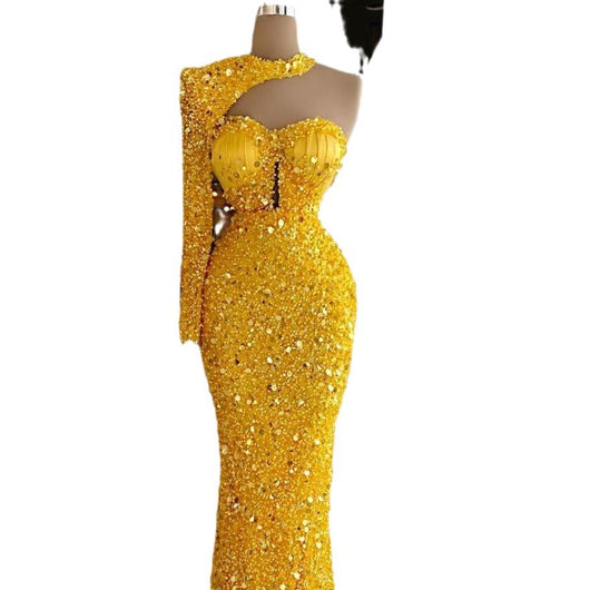 Vestido Asimétrico con Encaje Perlado y Bordado de Lentejuelas - Image 2