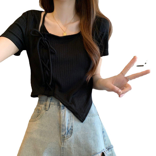 Shorts Irregular con Cordón y Manga Corta para Mujer - Image 14