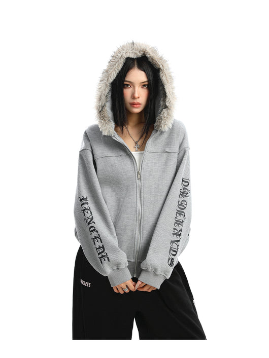 Cardigan Mujer con Cuello de Pelaje Desmontable y Cierre de Cremallera - Image 16