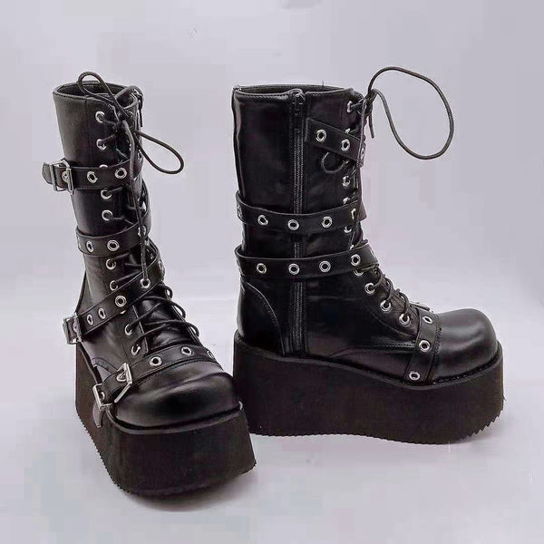 Botas Cortas con Plataforma y Hebilla para Otoño e Invierno