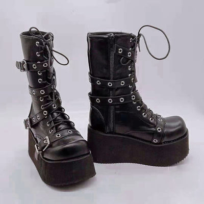 Botas Cortas con Plataforma y Hebilla para Otoño e Invierno