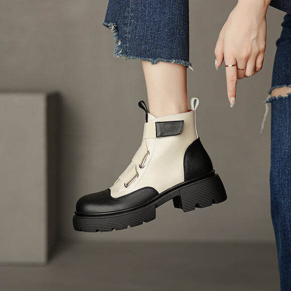 Botas Martin de Cuero Grueso Estilo Retro Francés para Mujer