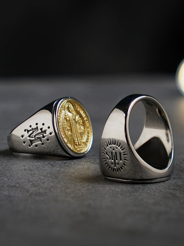 Anillo de la Orden Cristiana de Benedicto en Titanio y Bronce