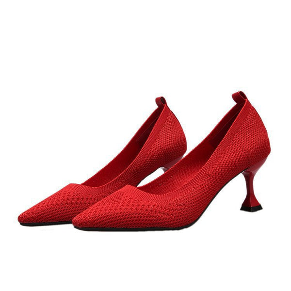 Zapatos de Tacón Alto Tejido Volador Punta Aguda - Stiletto Elegante para Mujer
