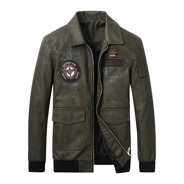 Chaqueta de Cuero para Hombre con Bordado en Solapa