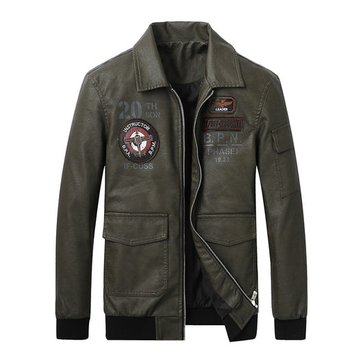 Chaqueta de Cuero para Hombre con Bordado en Solapa - Image 2