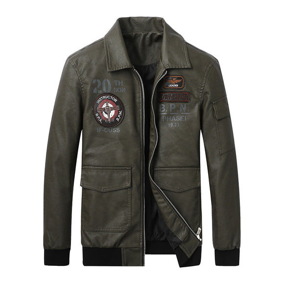 Chaqueta de Cuero para Hombre con Bordado en Solapa