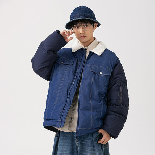 Abrigo Denim Acolchado Retro Americano para Hombre - Image 2
