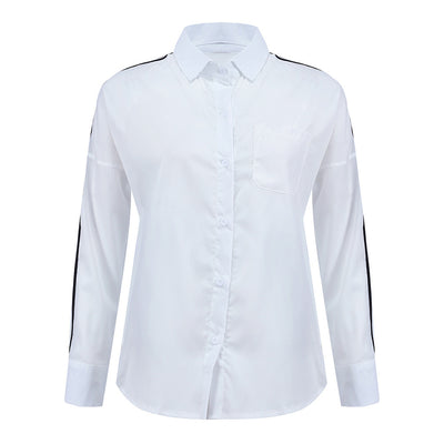 Blusa Casual Mujer Rayas Blancas Manga Larga con Botones - Image 3