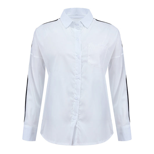 Blusa Casual Mujer Rayas Blancas Manga Larga con Botones - Image 3