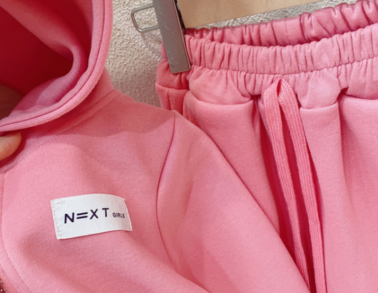 Pink hooded zip-up jacket and matching pants set for girls, featuring a small 'N=XT GIRLS' label. - Image 5