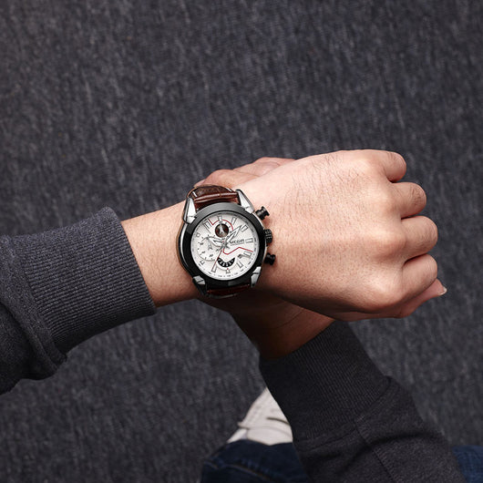 Reloj de Pulsera Multifuncional para Hombre con Correa de Cuero y Esfera Tridimensional - Image 4
