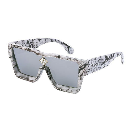 Black large frame square sunglasses with dark lenses and a gold star-shaped embellishment on the bridge. - Image 21