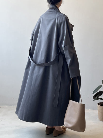 Abrigo Trinchera Largo Mujer Cuello Alzado Oversized Abotonado Simple - Image 31