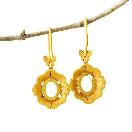 Aretes Hetian Natural Plata 925 Estilo Antiguo Dorado Azul Quemado para Mujer - Image 5