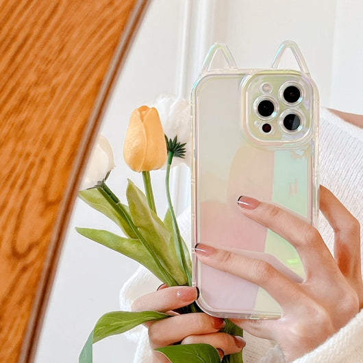 Funda para Celular Orejas de Gato con Laser Multicolor