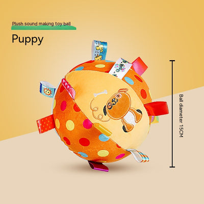 Orange and purple pet football toy with cartoon dinosaur-like characters and 'P' letters, featuring fabric loops and a strap. - Image 10