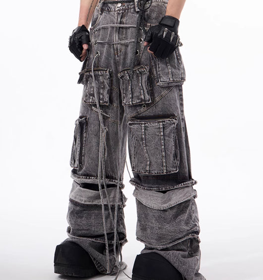 Pantalones Overol Estilo Americano Desgastado con Costuras de Cuerda - Image 10