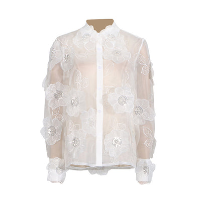 Camisa Polo de Diseño con Bordado 3D, Lentejuelas y Flores Volumétricas - Image 5