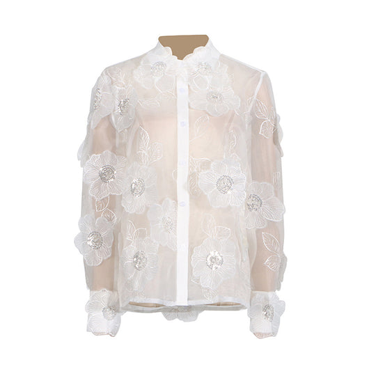 Camisa Polo de Diseño con Bordado 3D, Lentejuelas y Flores Volumétricas - Image 5