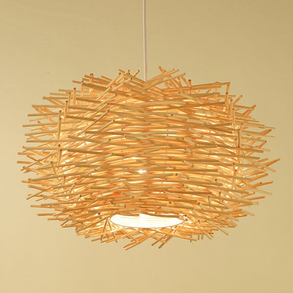 Lámpara Colgante Artesanal de Bambú Tejido - Jaula Pájaros Estilo Rústico Asiático - Image 4