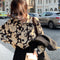 Blusa Retro Estampado Leopardo Chiffon Floral Manga Larga Suelta Mujer