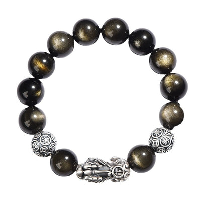 Pulsera de Obsidiana Natural Tropas Valientes Plata S999 para Hombre - Image 3