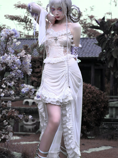 Vestido Gótico Blanco Estilo Chino con Malla y Cordón - Diseño Dark Verano - Image 9